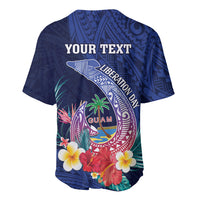 Personalised Guam Liberation Day Baseball Jersey Happy 80th Anniversary Fish Hook Mix Tropical Flowers LT14 - Polynesian Pride