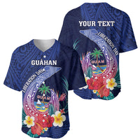 Personalised Guam Liberation Day Baseball Jersey Happy 80th Anniversary Fish Hook Mix Tropical Flowers LT14 - Polynesian Pride