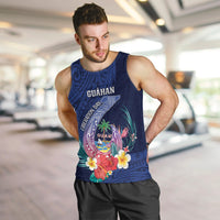 Personalised Guam Liberation Day Men Tank Top Happy 80th Anniversary Fish Hook Mix Tropical Flowers LT14 Blue - Polynesian Pride