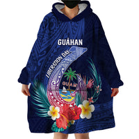 Personalised Guam Liberation Day Wearable Blanket Hoodie Happy 80th Anniversary Fish Hook Mix Tropical Flowers