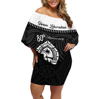 Guam Liberation Day Family Matching Off Shoulder Short Dress and Hawaiian Shirt Biba Guahan Chamorro 80th Anniversary - Black