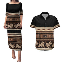 Black Samoa Siapo Teuila Flowers Couples Matching Puletasi and Hawaiian Shirt LT14 Black - Polynesian Pride