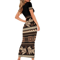Black Samoa Siapo Teuila Flowers Short Sleeve Bodycon Dress LT14 - Polynesian Pride
