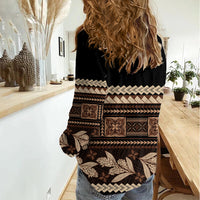 Black Samoa Siapo Teuila Flowers Women Casual Shirt