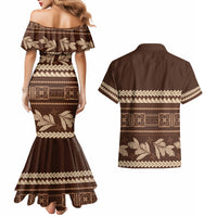 Brown Samoa Siapo Teuila Flowers Couples Matching Mermaid Dress and Hawaiian Shirt