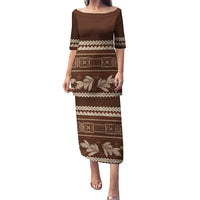 Brown Samoa Siapo Teuila Flowers Puletasi LT14 Long Dress Brown - Polynesian Pride