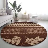 Brown Samoa Siapo Teuila Flowers Round Carpet