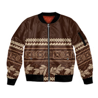 Brown Samoa Siapo Teuila Flowers Sleeve Zip Bomber Jacket LT14 Unisex Brown - Polynesian Pride