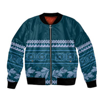 Dark Cyan Samoa Siapo Teuila Flowers Bomber Jacket LT14 Unisex Dark Cyan - Polynesian Pride
