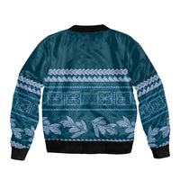 Dark Cyan Samoa Siapo Teuila Flowers Bomber Jacket LT14 - Polynesian Pride