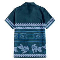 Dark Cyan Samoa Siapo Teuila Flowers Family Matching Off Shoulder Short Dress and Hawaiian Shirt