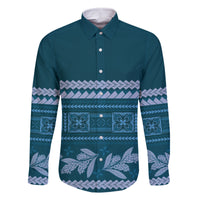 Dark Cyan Samoa Siapo Teuila Flowers Family Matching Off Shoulder Short Dress and Hawaiian Shirt