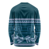 Dark Cyan Samoa Siapo Teuila Flowers Long Sleeve Shirt