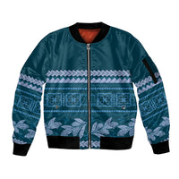 Dark Cyan Samoa Siapo Teuila Flowers Sleeve Zip Bomber Jacket LT14 Unisex Dark Cyan - Polynesian Pride