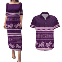 Purple Samoa Siapo Teuila Flowers Couples Matching Puletasi and Hawaiian Shirt LT14 Purple - Polynesian Pride