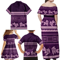 Purple Samoa Siapo Teuila Flowers Family Matching Off Shoulder Maxi Dress and Hawaiian Shirt