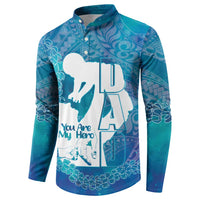 Turquoise Polynesia Father's Day Button Sweatshirt Dad You Are My Hero