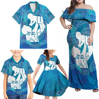 Turquoise Polynesia Father's Day Family Matching Off Shoulder Maxi Dress and Hawaiian Shirt Dad You Are My Hero