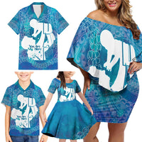 Turquoise Polynesia Father's Day Family Matching Off Shoulder Short Dress and Hawaiian Shirt Dad You Are My Hero