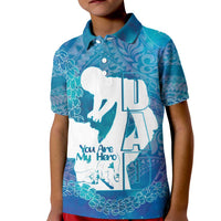 Turquoise Polynesia Father's Day Kid Polo Shirt Dad You Are My Hero