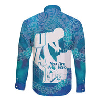 Turquoise Polynesia Father's Day Long Sleeve Button Shirt Dad You Are My Hero