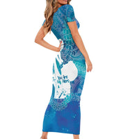 Turquoise Polynesia Father's Day Short Sleeve Bodycon Dress Dad You Are My Hero