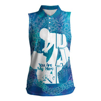 Turquoise Polynesia Father's Day Women Sleeveless Polo Shirt Dad You Are My Hero