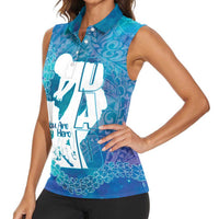 Turquoise Polynesia Father's Day Women Sleeveless Polo Shirt Dad You Are My Hero