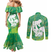 Green Polynesia Father's Day Couples Matching Mermaid Dress and Long Sleeve Button Shirt Dad You Are My Hero