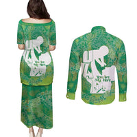 Green Polynesia Father's Day Couples Matching Puletasi and Long Sleeve Button Shirt Dad You Are My Hero