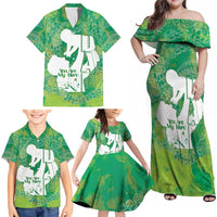 Green Polynesia Father's Day Family Matching Off Shoulder Maxi Dress and Hawaiian Shirt Dad You Are My Hero