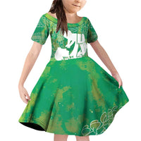 Green Polynesia Father's Day Family Matching Off Shoulder Short Dress and Hawaiian Shirt Dad You Are My Hero