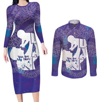 Purple Polynesia Father's Day Couples Matching Long Sleeve Bodycon Dress and Long Sleeve Button Shirt Dad You Are My Hero