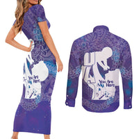 Purple Polynesia Father's Day Couples Matching Short Sleeve Bodycon Dress and Long Sleeve Button Shirt Dad You Are My Hero