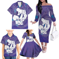 Purple Polynesia Father's Day Family Matching Off The Shoulder Long Sleeve Dress and Hawaiian Shirt Dad You Are My Hero