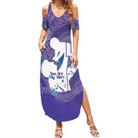 Purple Polynesia Father's Day Family Matching Summer Maxi Dress and Hawaiian Shirt Dad You Are My Hero
