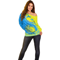 Palau Independence Day Off Shoulder Sweater Happy 29th Anniversary Polynesian Hammerhead Shark LT14 - Polynesian Pride