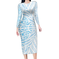Blue New Zealand Puhoro Maori Tattoo Family Matching Long Sleeve Bodycon Dress and Hawaiian Shirt