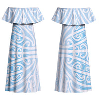 Blue New Zealand Puhoro Maori Tattoo Family Matching Off Shoulder Maxi Dress and Hawaiian Shirt LT14 Mom's Dress Blue - Polynesian Pride