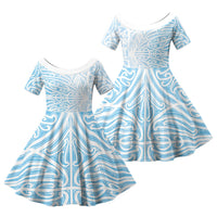 Blue New Zealand Puhoro Maori Tattoo Family Matching Off Shoulder Maxi Dress and Hawaiian Shirt LT14 Daughter's Dress Blue - Polynesian Pride