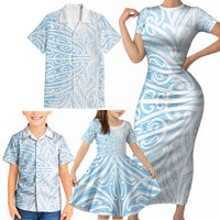 Blue New Zealand Puhoro Maori Tattoo Family Matching Short Sleeve Bodycon Dress and Hawaiian Shirt LT14 - Polynesian Pride