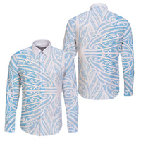 Blue New Zealand Puhoro Maori Tattoo Family Matching Short Sleeve Bodycon Dress and Hawaiian Shirt LT14 Dad's Shirt - Long Sleeve Blue - Polynesian Pride
