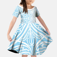 Blue New Zealand Puhoro Maori Tattoo Kid Short Sleeve Dress