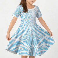 Blue New Zealand Puhoro Maori Tattoo Kid Short Sleeve Dress LT14 KID Blue - Polynesian Pride