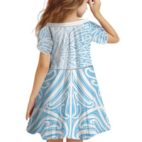 Blue New Zealand Puhoro Maori Tattoo Kid Short Sleeve Dress