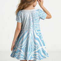 Blue New Zealand Puhoro Maori Tattoo Kid Short Sleeve Dress LT14 - Polynesian Pride