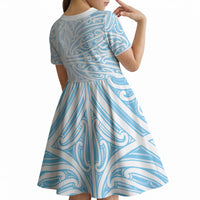 Blue New Zealand Puhoro Maori Tattoo Kid Short Sleeve Dress LT14 - Polynesian Pride