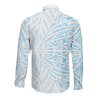 Blue New Zealand Puhoro Maori Tattoo Long Sleeve Button Shirt LT14 - Polynesian Pride