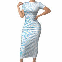 Blue New Zealand Puhoro Maori Tattoo Short Sleeve Bodycon Dress LT14 Long Dress Blue - Polynesian Pride