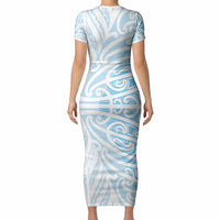 Blue New Zealand Puhoro Maori Tattoo Short Sleeve Bodycon Dress LT14 - Polynesian Pride